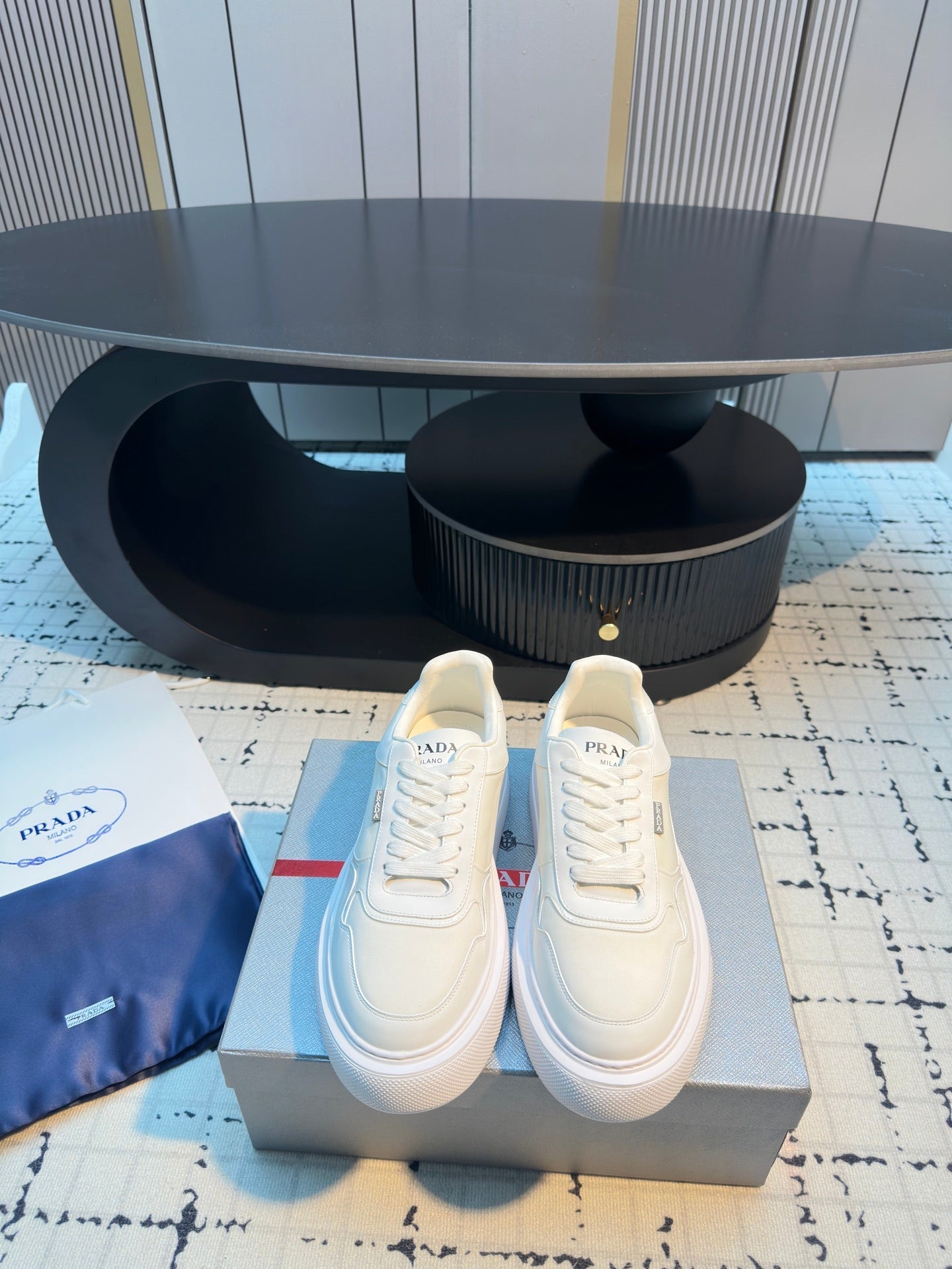 Prada 25s  Platform Sneakers White Cowhide 538421