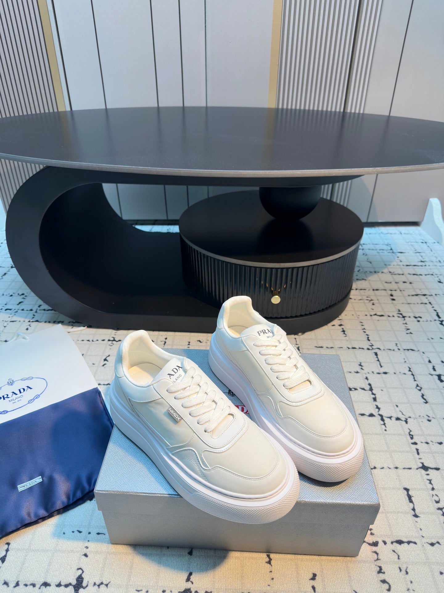 Prada 25s  Platform Sneakers White Cowhide 538421