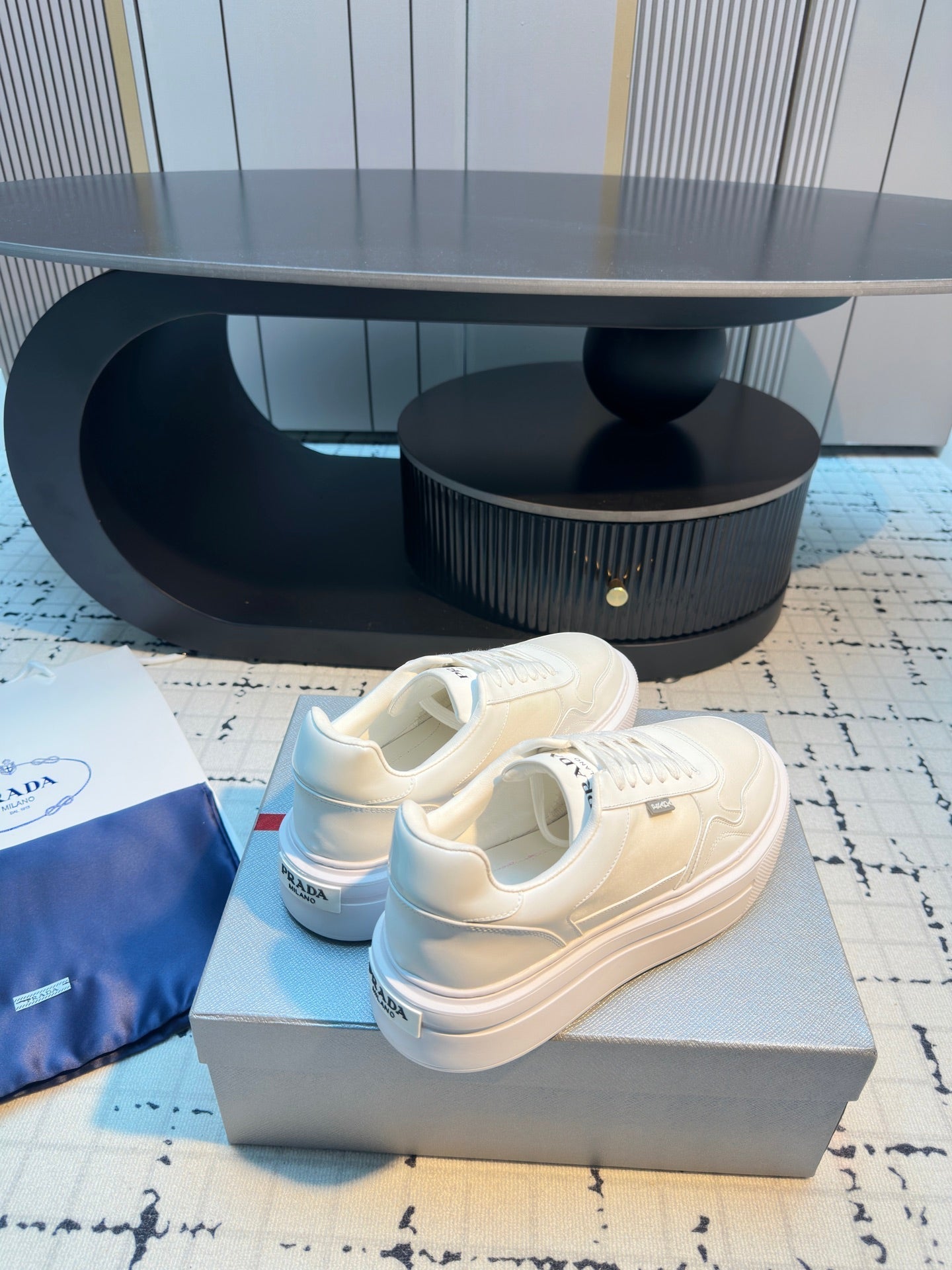 Prada 25s  Platform Sneakers White Cowhide 538421