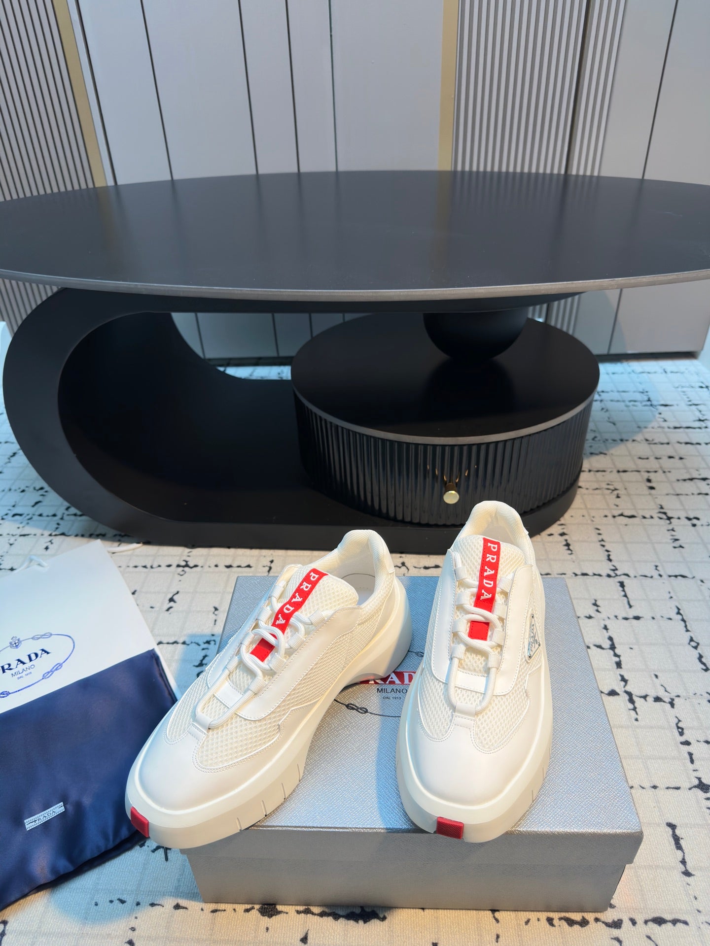 Prada 25s  Platform Sneakers White Cowhide 538423