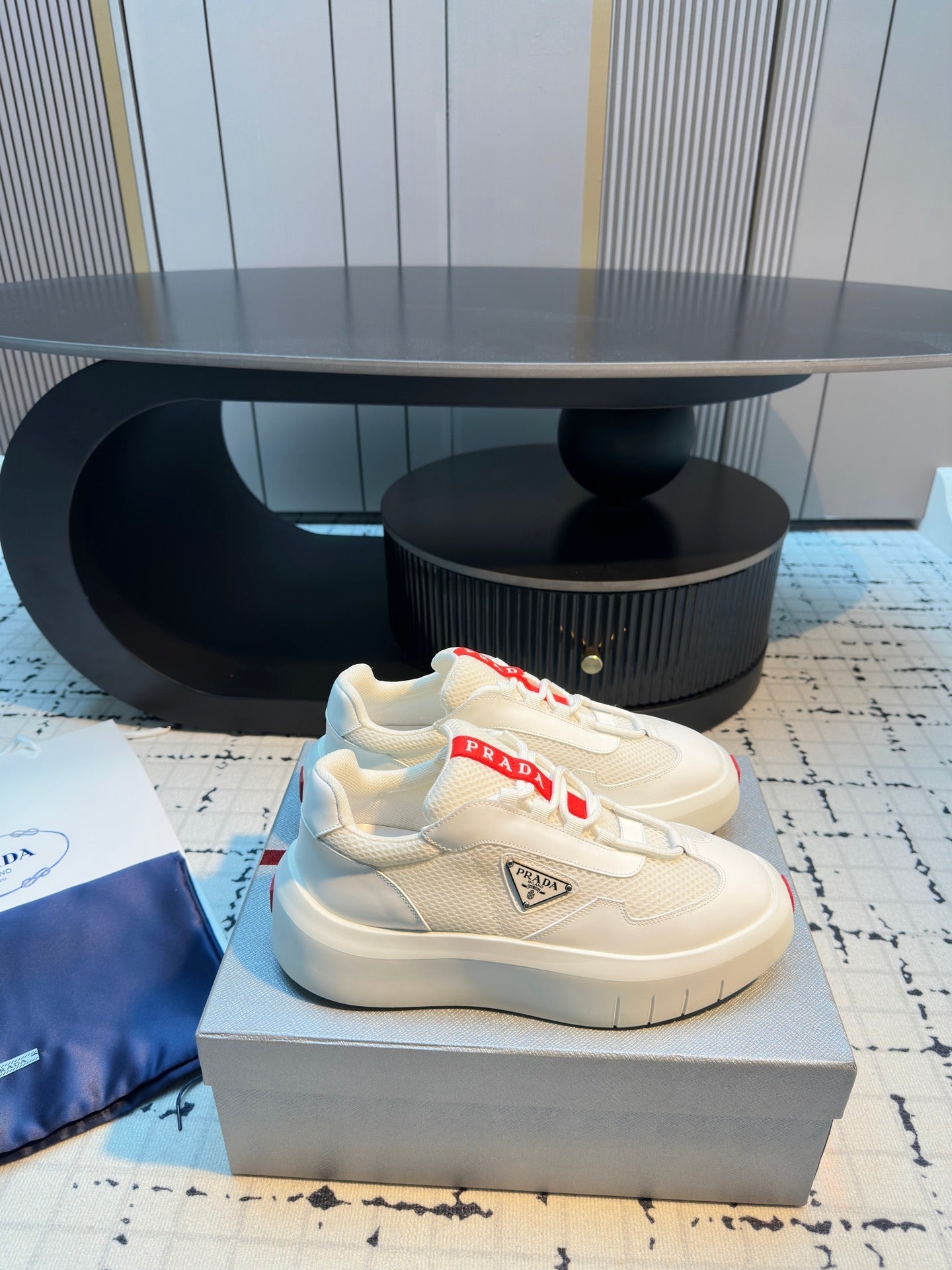 Prada 25s  Platform Sneakers White Cowhide 538423