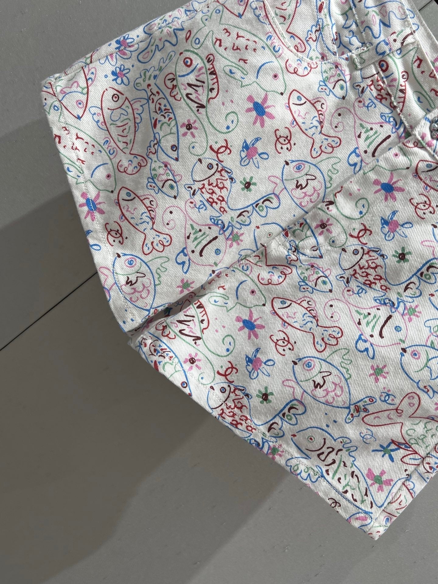CC 25 Print Denim Short Multicolor Cotton