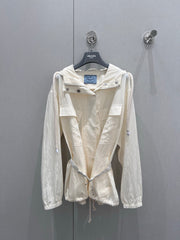 Prada 25 Hooded Zipper Jacket Beige Cotton 215233