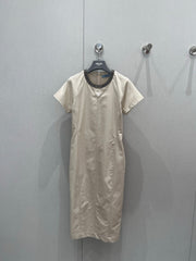 Prada 25 Short-sleeved Dress Beige Tencel Cotton 217659