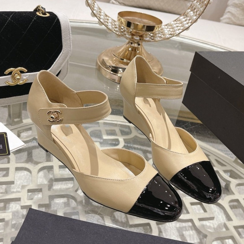 cc ballet 6cm beige black wedge heel