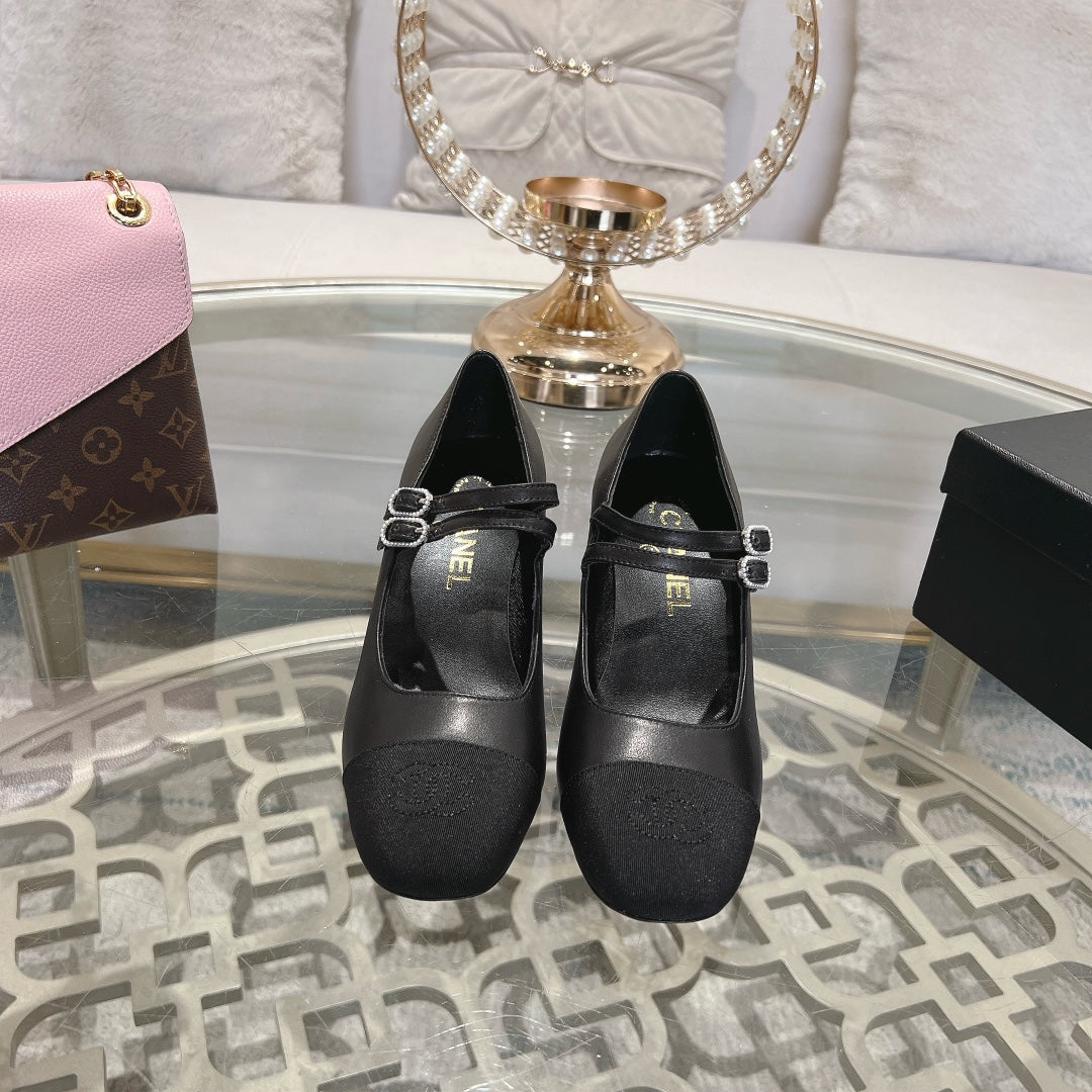 mary janes 60 double buckle black calfskin grosgrain