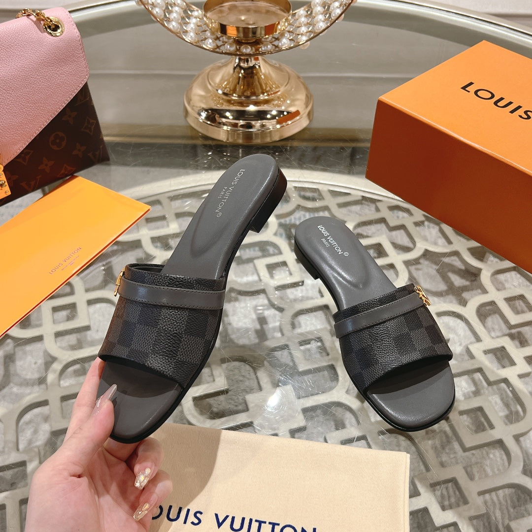 lv sandal isola flat mule black damier calfskin