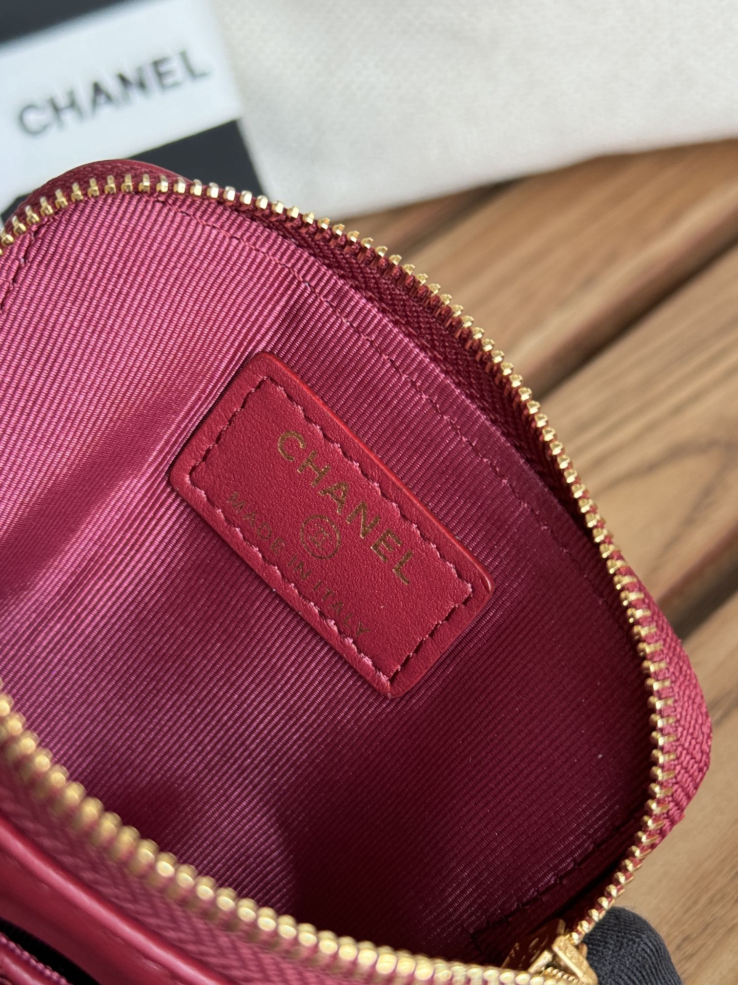 cc 19 zipped coin purse 11cm burgundy lambskin gold hardware