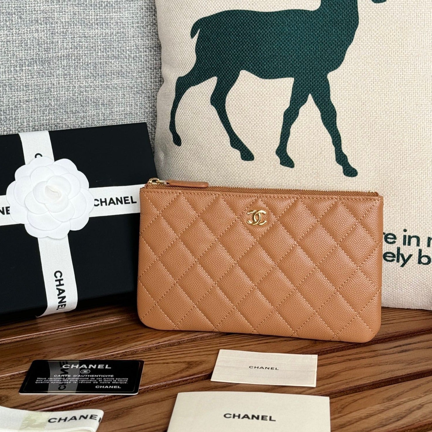 cc zipped wallet 20cm brown quilted caviar gold hardware