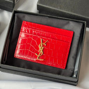 YSL Card Holder 10cm Wallet Red Gold Leather 240563