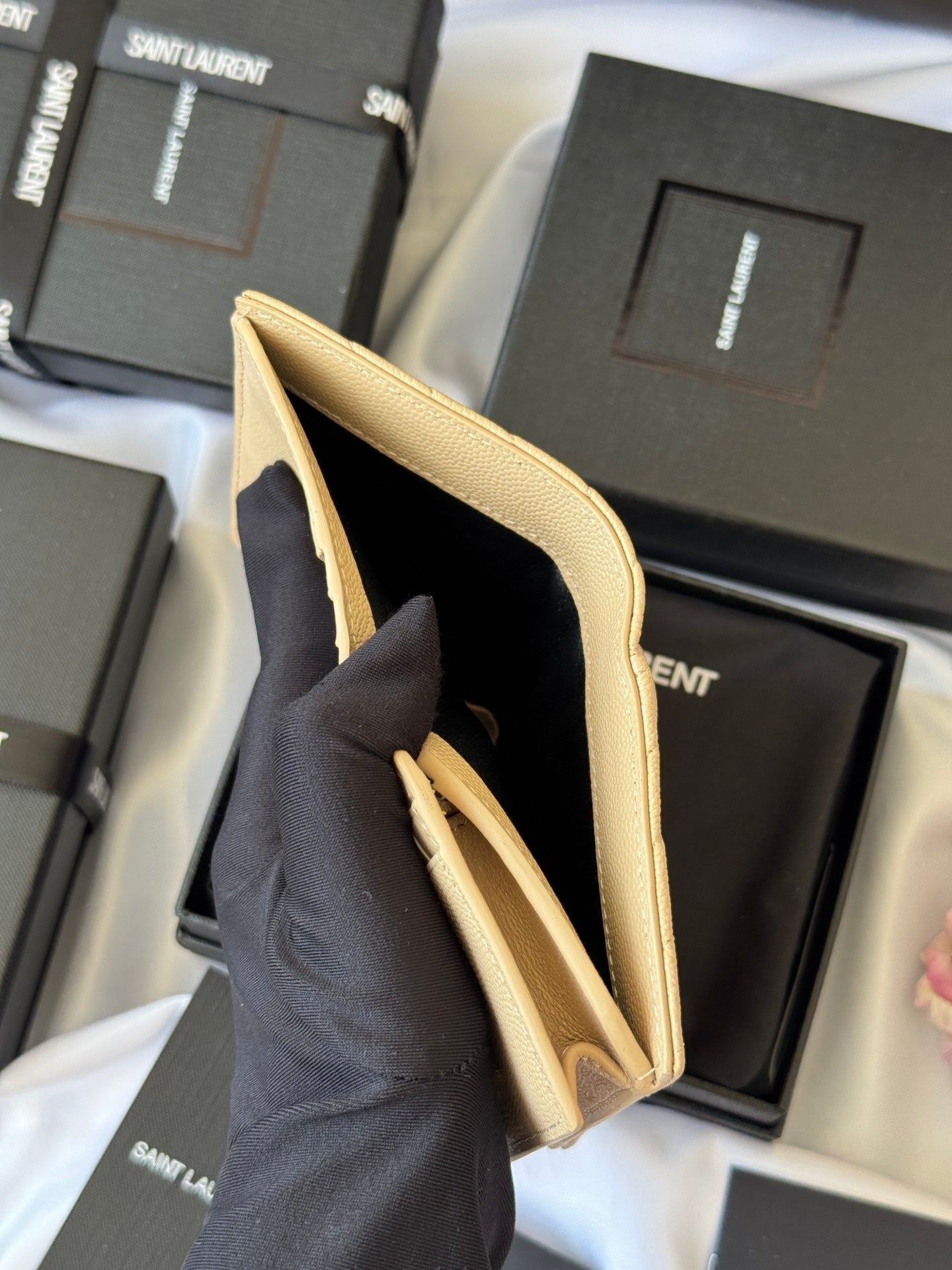 YSL Wallet Light Beige Gold Cowhide 240590