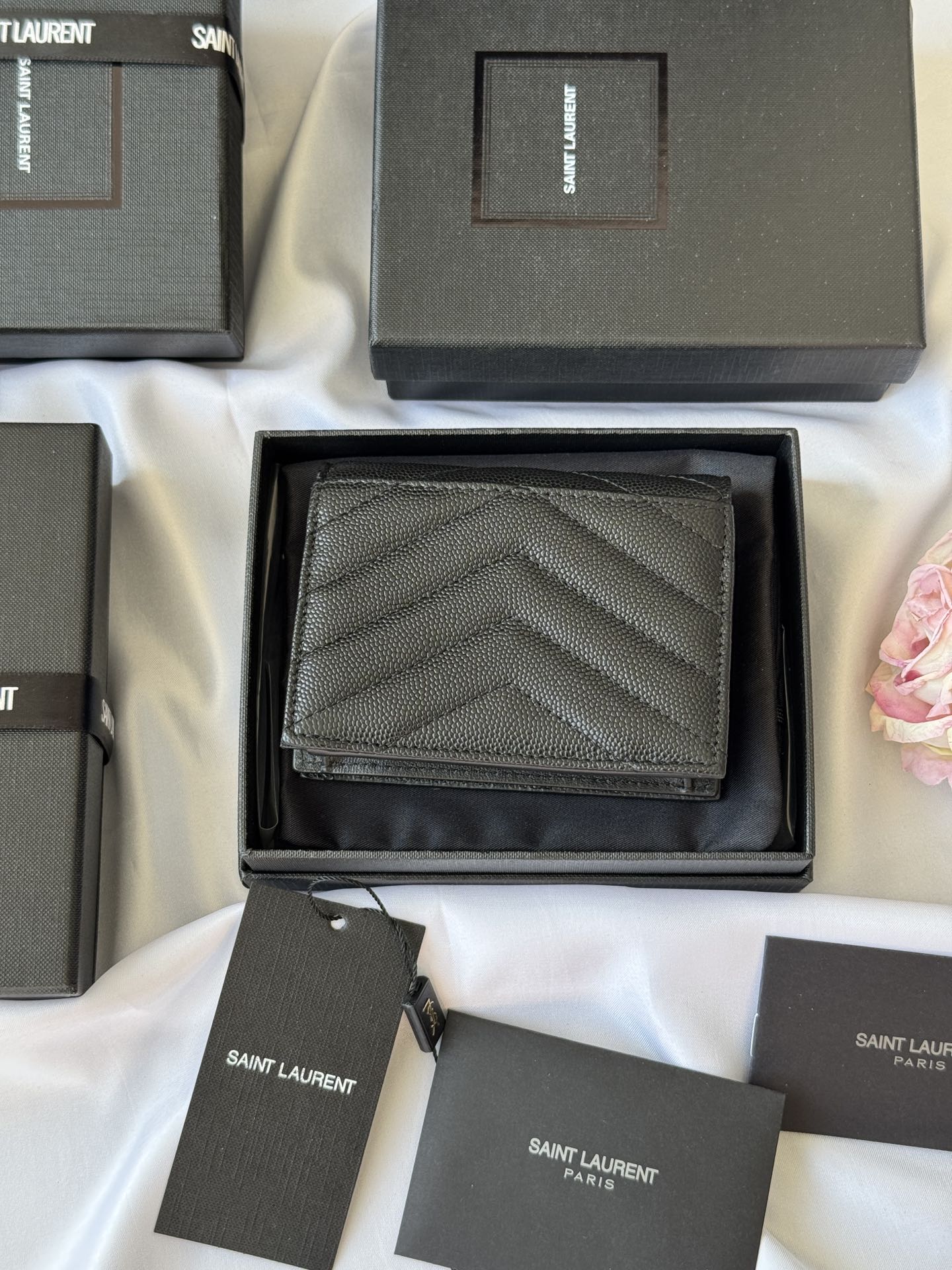 YSL Wallet Black Silver Cowhide 240574