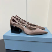 CUT-OUT PUMPS WITH BEAD BUCKLE IN HAZELNUT BEIGE SATIN