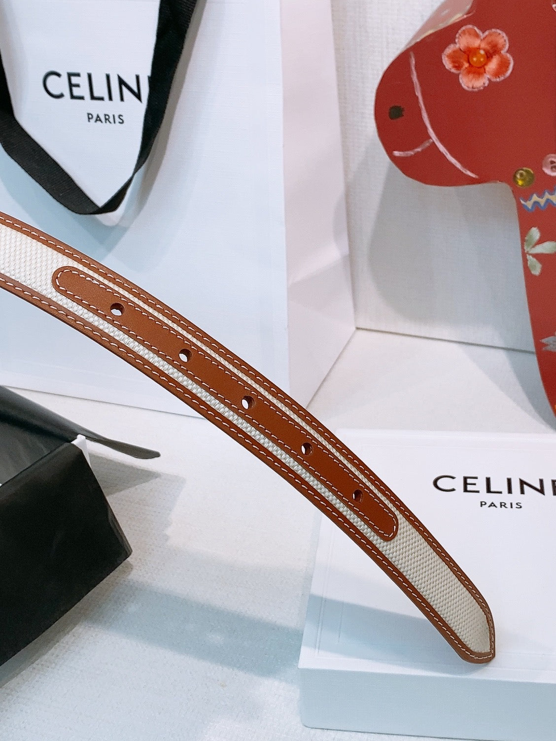 Celine 2026 Triomphe Oval Buckle Belt 25mm Fabric Leather 203763