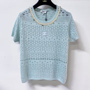 Chanel 2026 Blue Knitted Short-Sleeved Top Cotton 479942