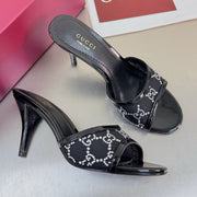 Gucci 2026 Erin GG Embellished Leather-trimmed Mules Black Mesh Leather