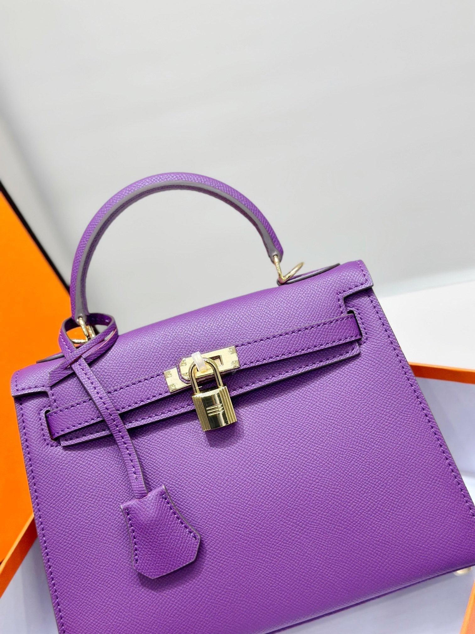 HM Kelly 25cm Purple Epsom Leather Gold Hardware
