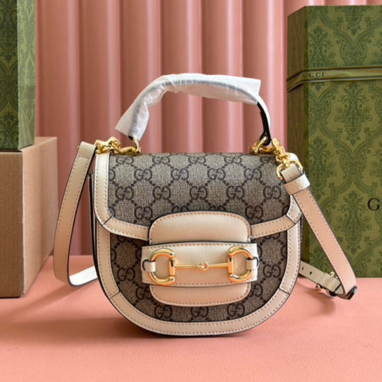 Gucci Horsebit Bag Ebony Mix White Leather 239813