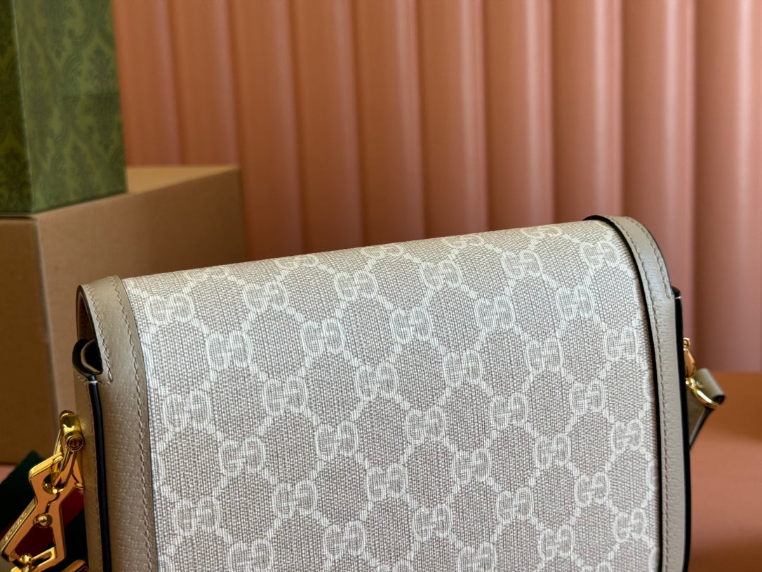 Gucci Horsebit 20.5 Bag Beige mix White Leather Canvas 244257