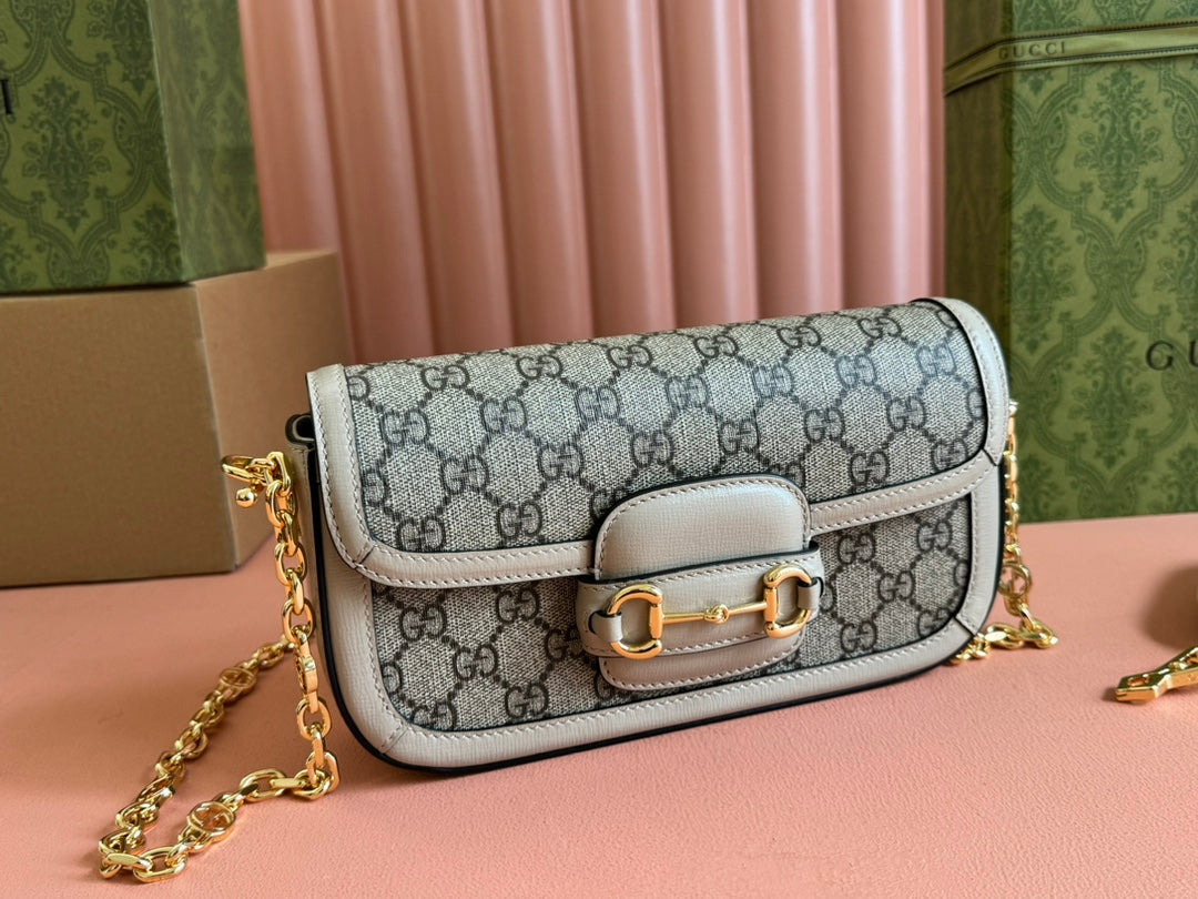 Gucci Horsebit 1995 Bag Ebony mix Beige Canvas 244275