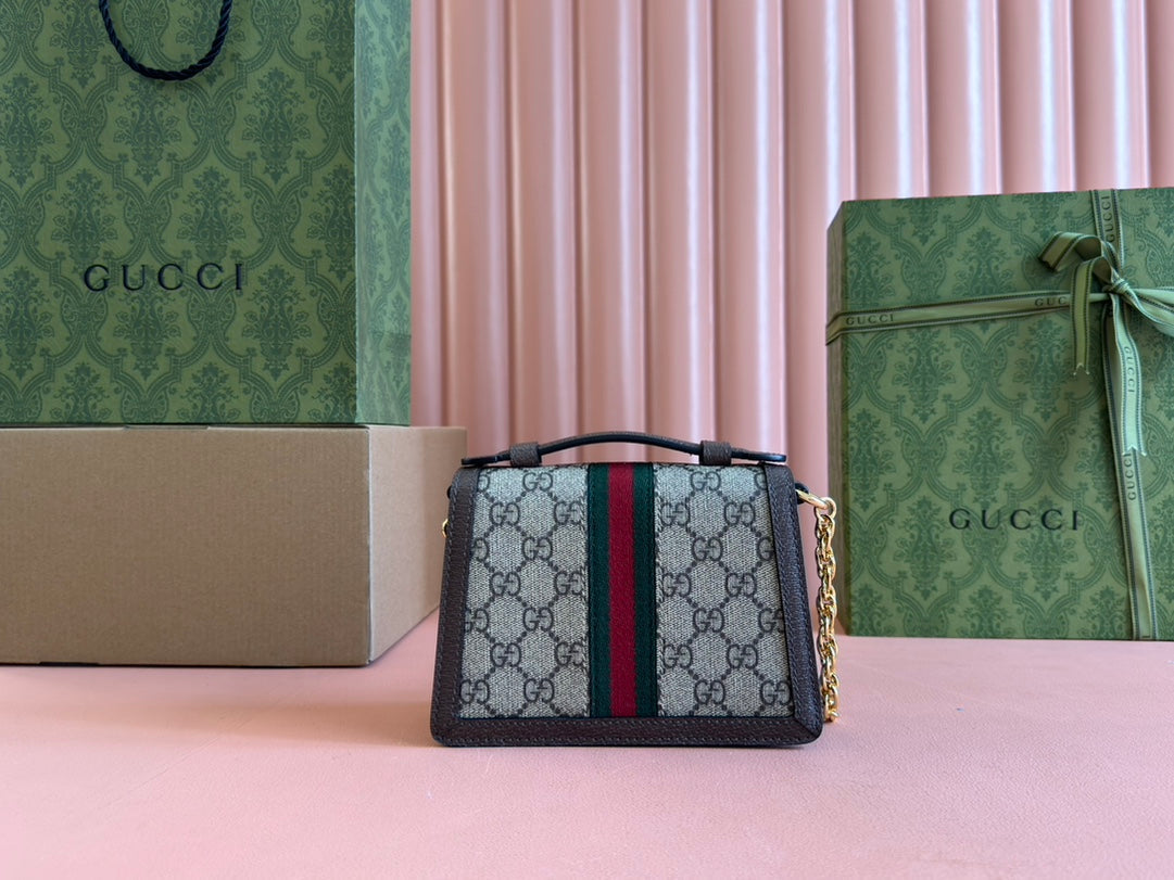 Gucci Ophidia 17.5cm Bag Ebony Brown Canvas Leather 248489