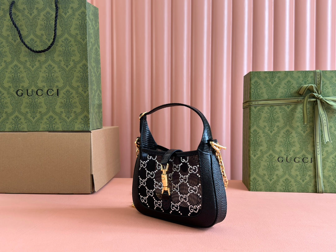 Gucci Jacket Bag Black White Lizard Rhinestones 248589