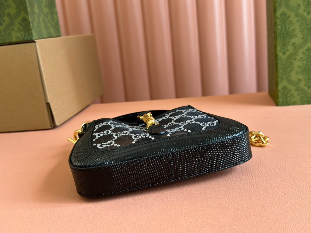 Gucci Jacket Bag Black White Lizard Rhinestones 248589