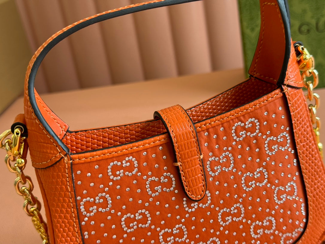 Gucci Jacket Bag Orange Lizard Rhinestones 248591