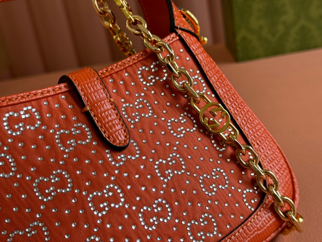 Gucci Jacket Bag Orange Lizard Rhinestones 248591