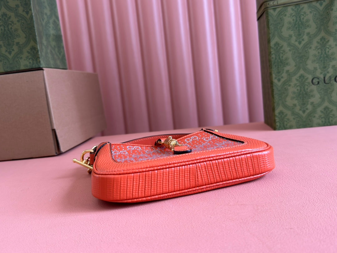 Gucci Jacket Bag Orange Lizard Rhinestones 248591