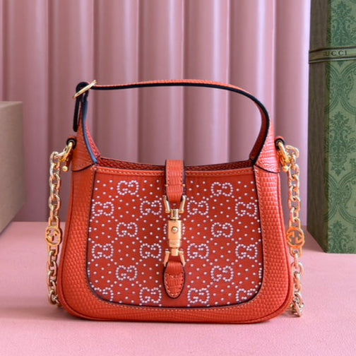 Gucci Jacket Bag Orange Lizard Rhinestones 248591
