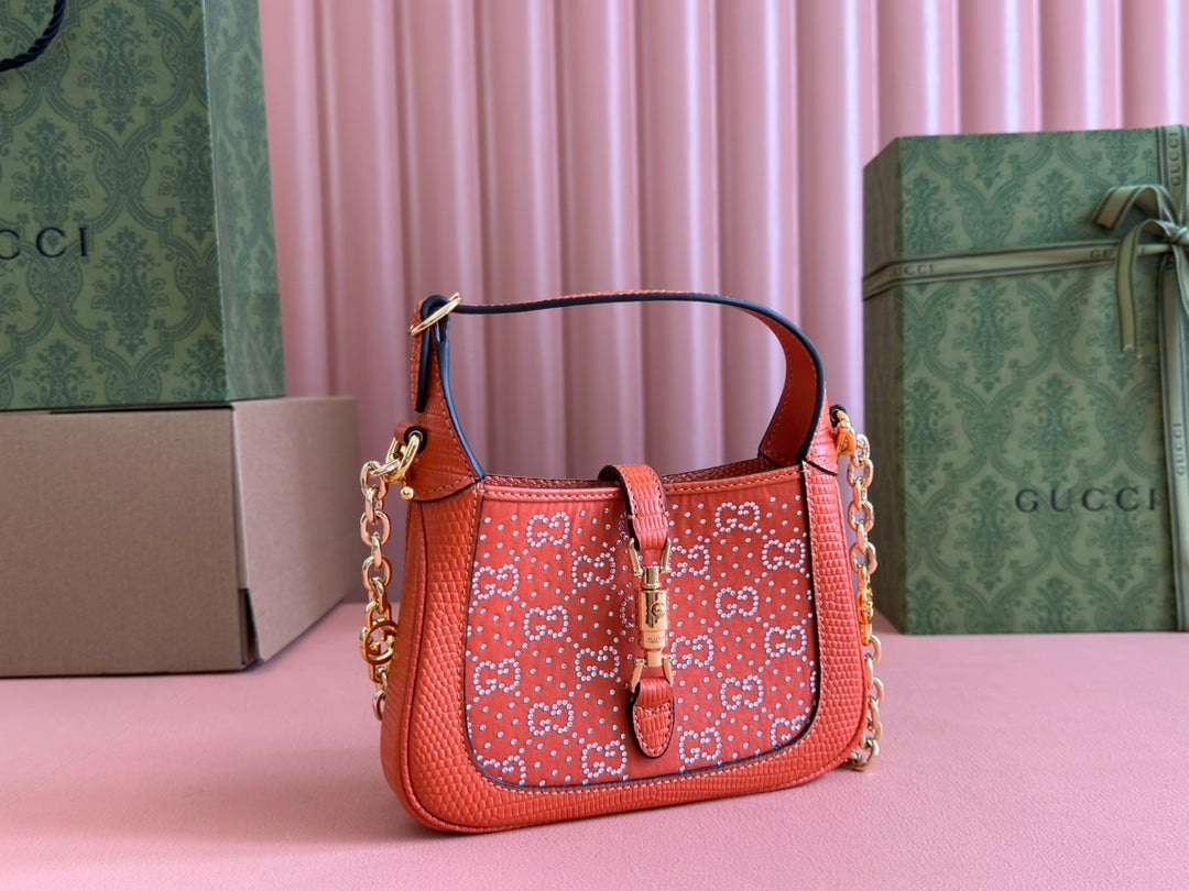 Gucci Jacket Bag Orange Lizard Rhinestones 248591