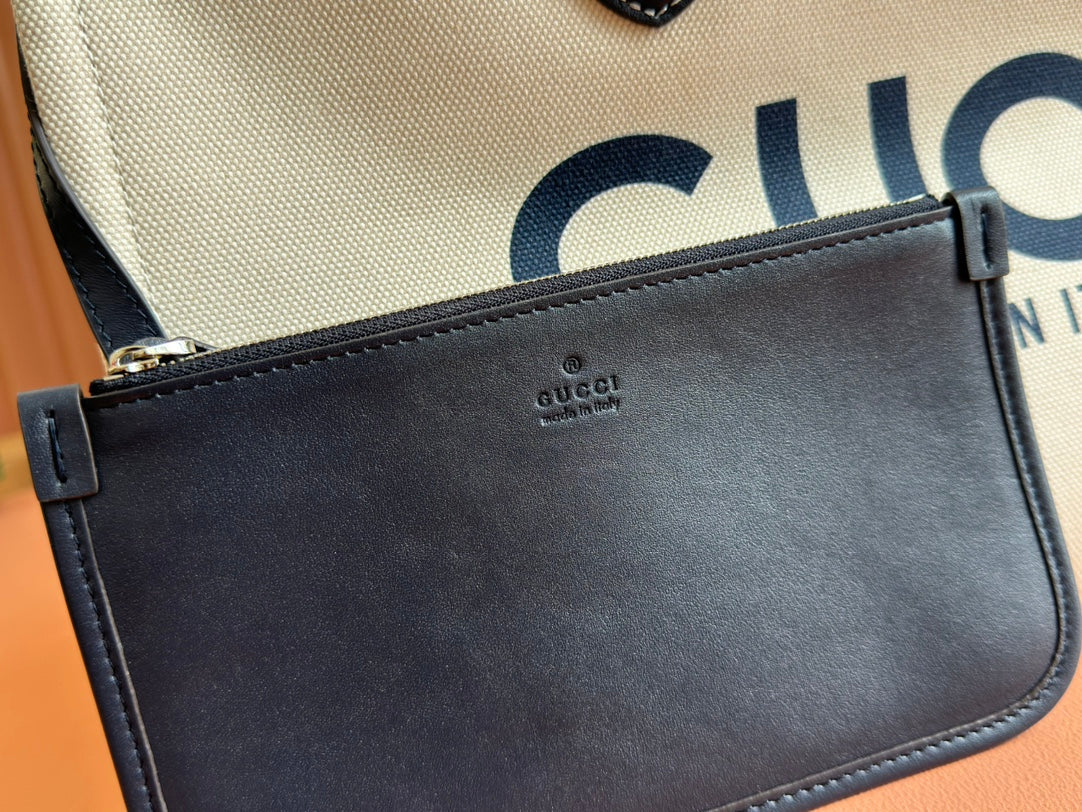 Gucci Medium Tote Bag Blue White Leather Canvas 248186