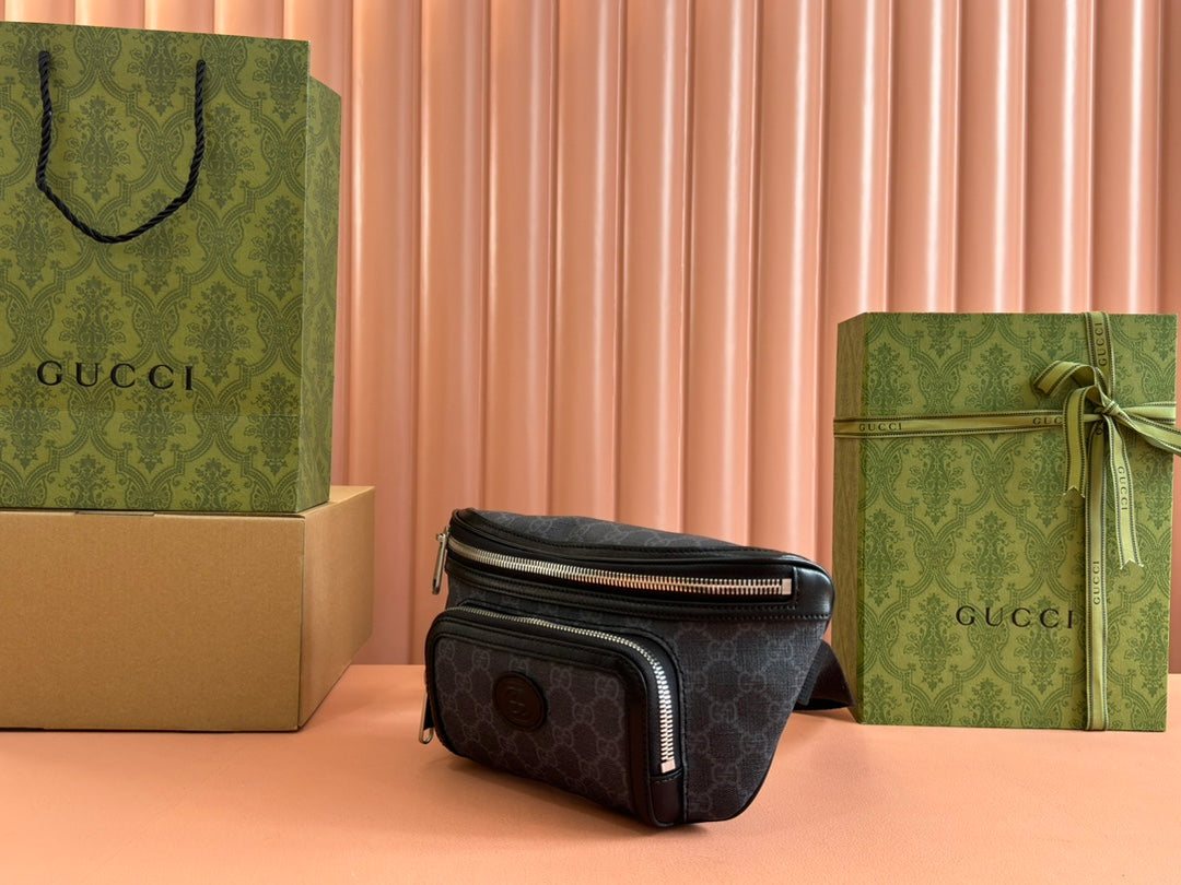 Gucci Interlocking G belt bag Black Leather Canvas 248163