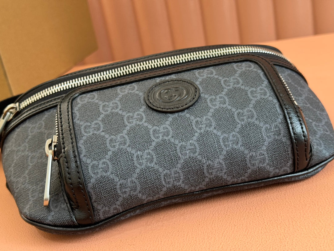 Gucci Interlocking G belt bag Black Leather Canvas 248163