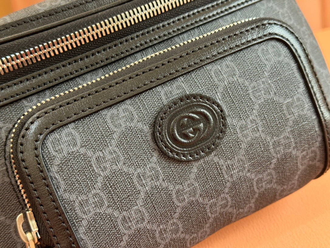 Gucci Interlocking G belt bag Black Leather Canvas 248163