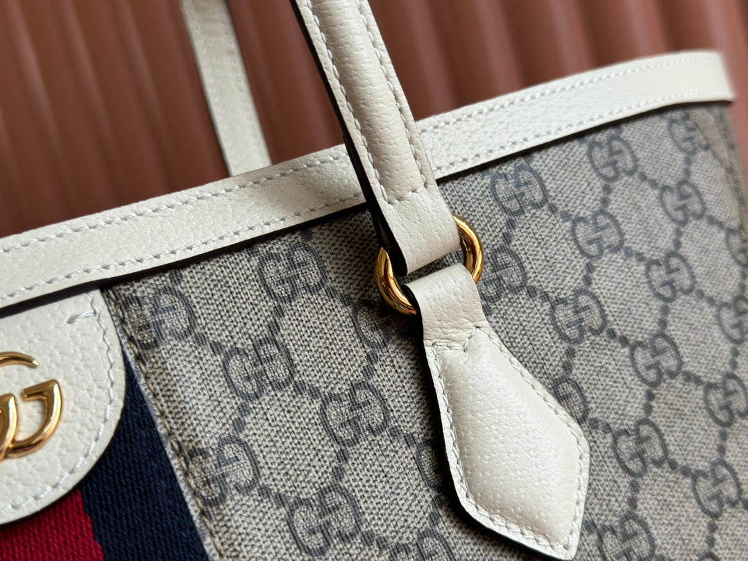 Gucci Ophidia 38cm Bag Ebony White Leather Canvas 244457