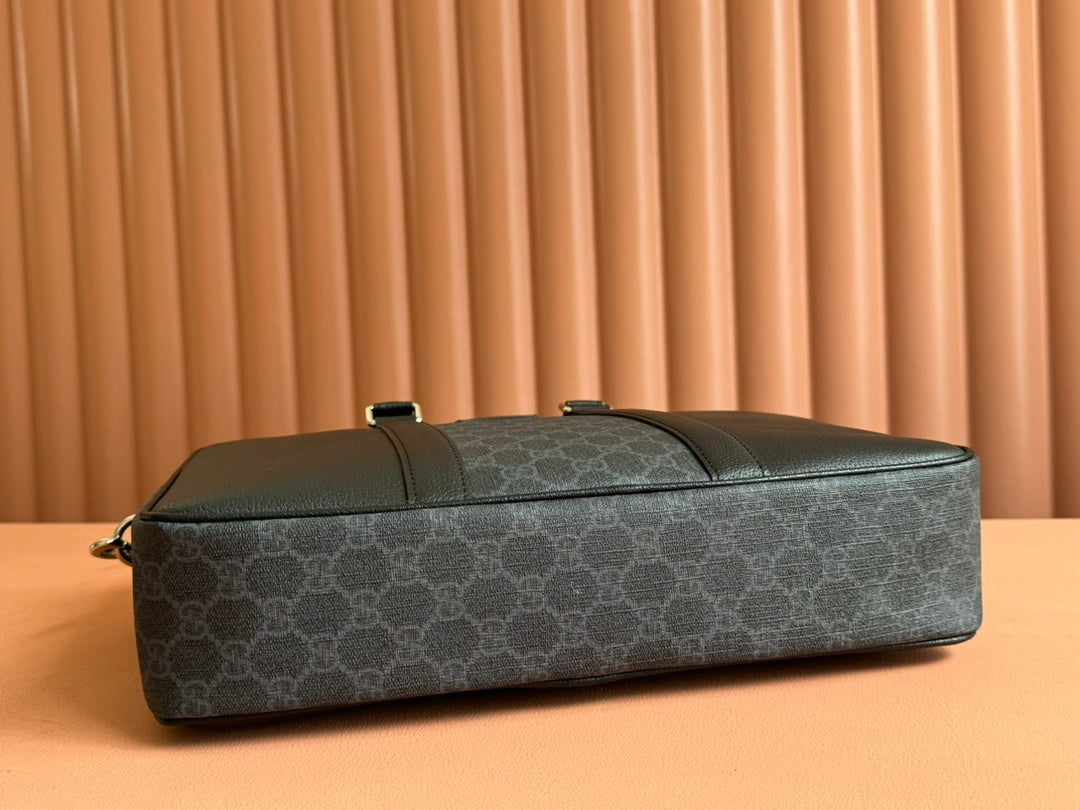 Gucci Briefcase 36.5cm Black Leather Canvas 239949