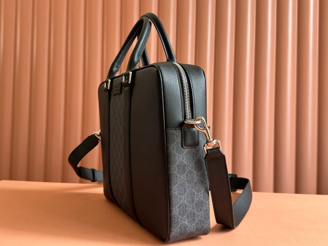 Gucci Briefcase 36.5cm Black Leather Canvas 239949