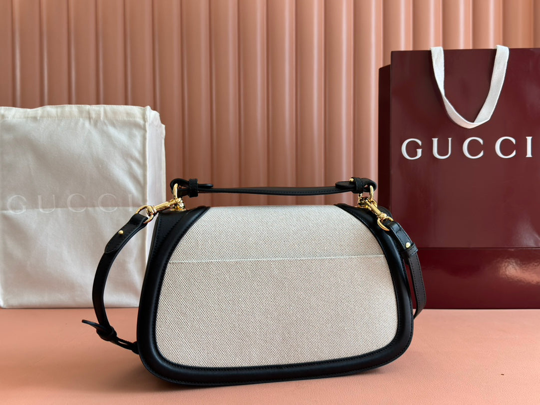 Gucci Blondie 32 Bag Black White Leather Canvas 239898