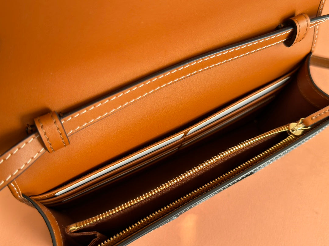 Gucci Emblem Mini Shoulder Bag Beige Brown Canvas Leather 244486