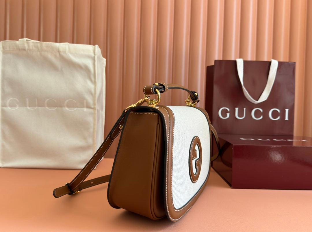 Gucci Blondie 32 Bag Brown White Leather Canvas 239897