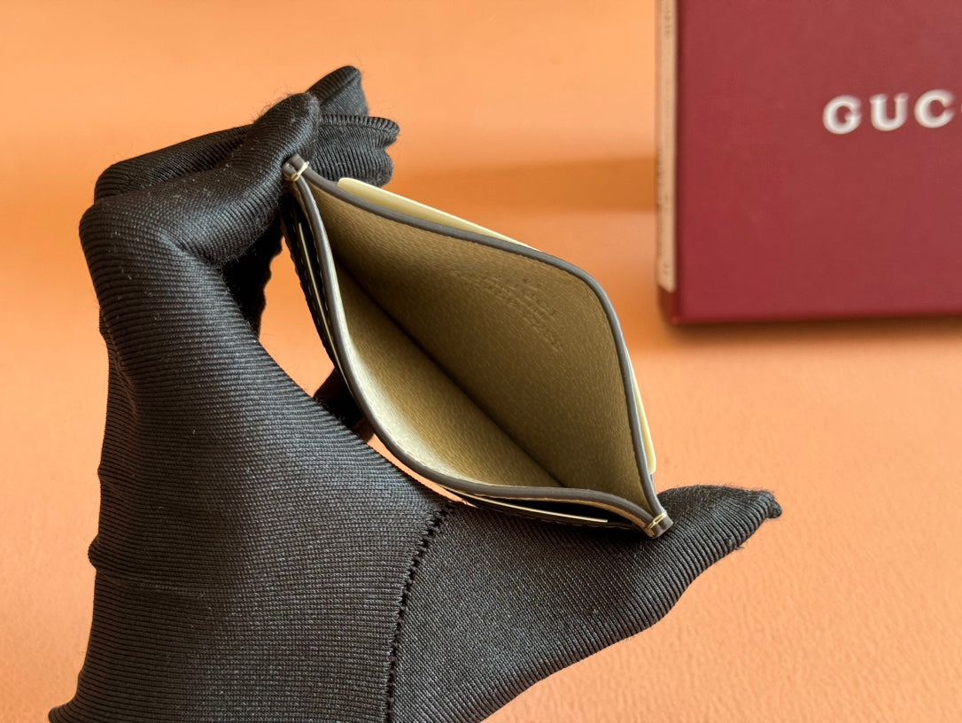 Gucci Ophidia Card Holder Wallet Beige Canvas Leather 239963