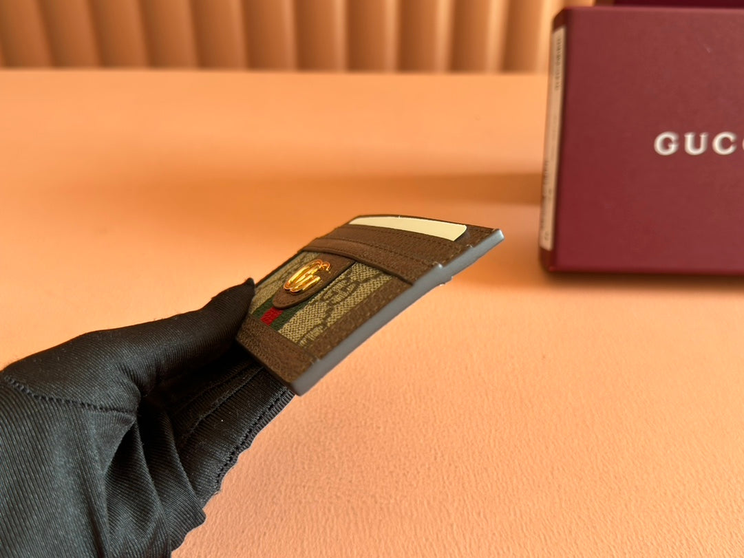 Gucci Ophidia Card Holder Wallet Brown Ebony Canvas Leather 239965