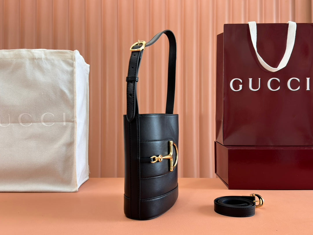 Gucci 73 Mini Bucket Bag Black Smooth Leather 239680