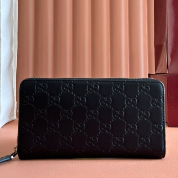 Gucci Zipper Wallet Black Embossed 248406