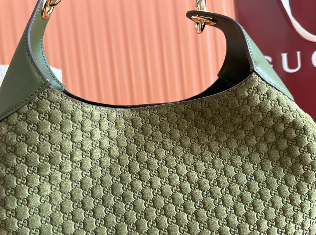 Gucci Body Double Lock Handbag Green Velvet Embossed Leather 244511