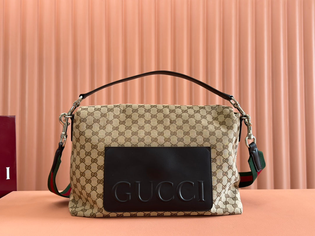 Gucci 36cm Bag Beige Brown mix Black Canvas Leather 248455