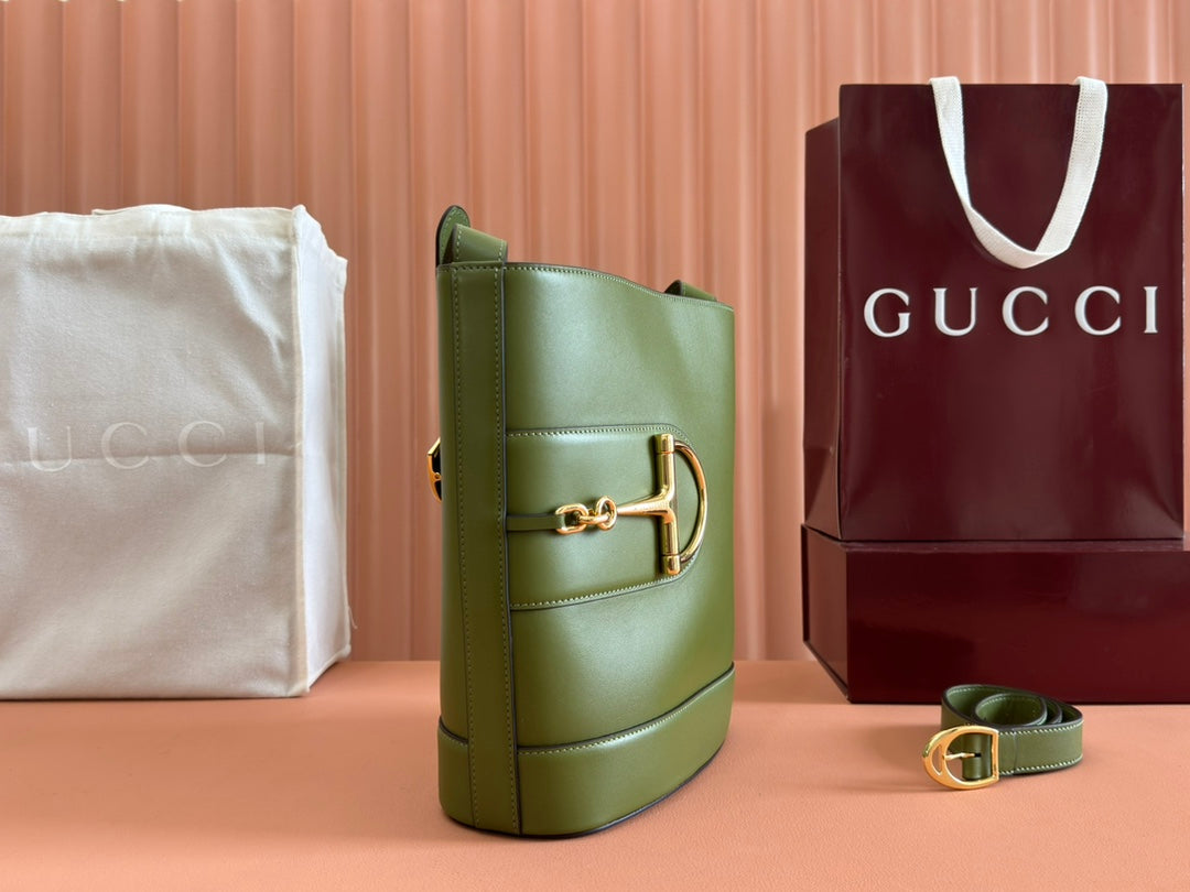 Gucci 73 Mini 27.5cm Bucket Bag Green Smooth Leather 244437