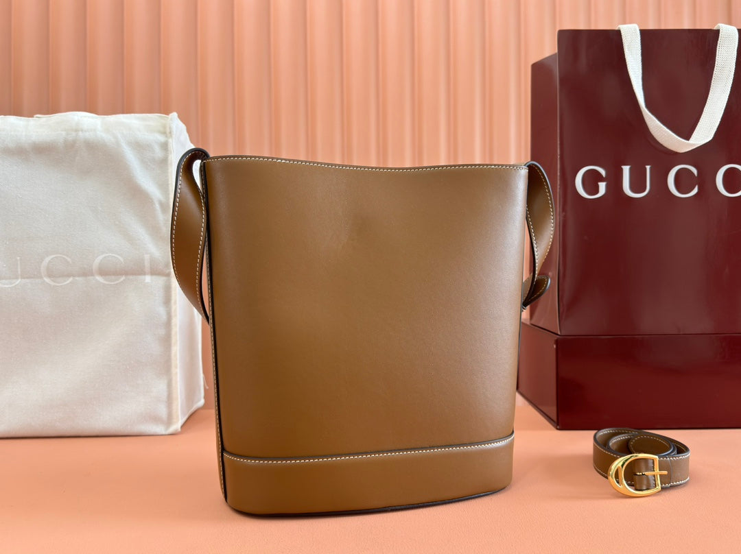 Gucci 73 Mini 27.5cm Bucket Bag Brown Smooth Leather 244436